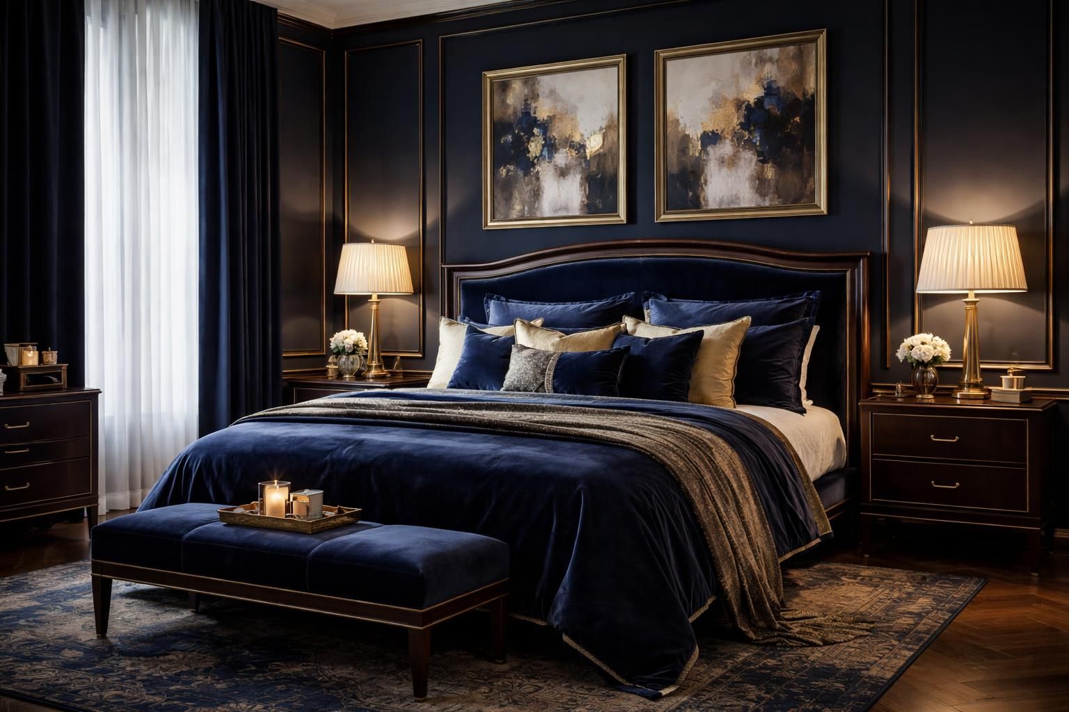 découvrez comment associer le bleu nuit et le doré pour créer une ambiance élégante et cosy dans votre chambre, alliant sophistication et confort.