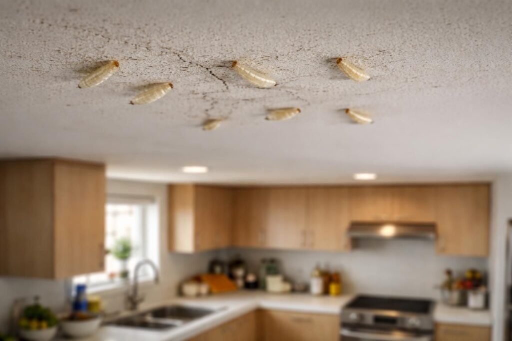 découvrez comment identifier la présence de larves au plafond de votre cuisine et les signes révélateurs d'une infestation cachée pour agir rapidement et protéger votre maison.