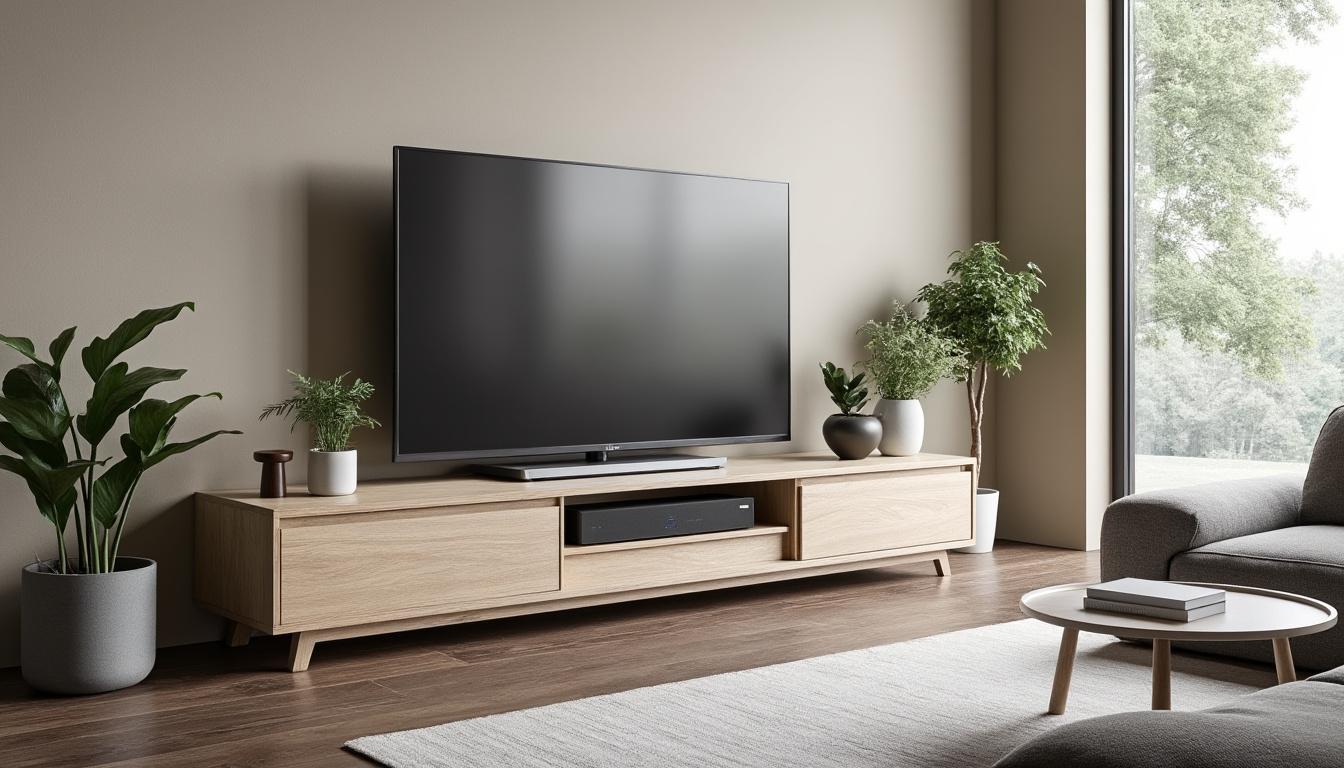 découvrez le meuble tv avec enceinte intégrée chez leclerc, alliant esthétique moderne et fonctionnalité pratique. transformez votre salon avec ce mobilier innovant qui optimise votre espace tout en offrant une qualité sonore exceptionnelle.