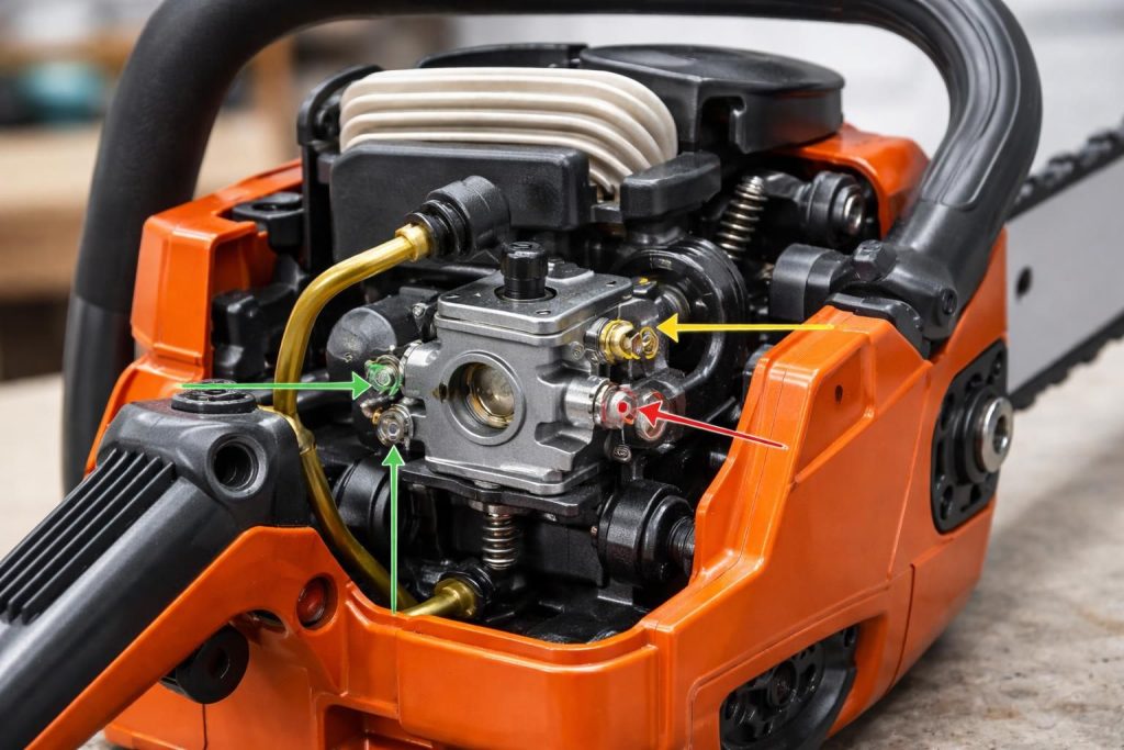 découvrez notre guide complet pour comprendre et ajuster le schéma de réglage du carburateur de votre tronçonneuse, étape par étape.