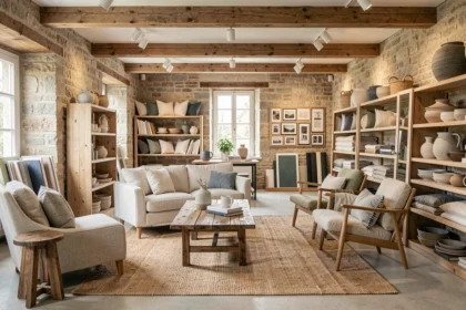 Showroom de décoration d'intérieur dans le Morbihan avec mobilier contemporain et touches bretonnes