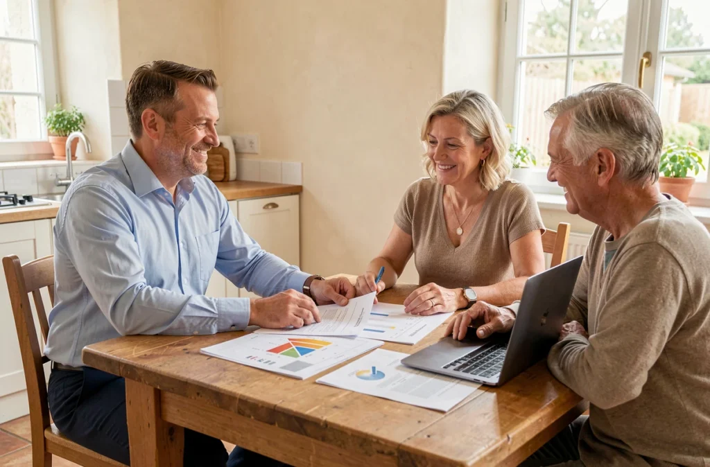 Conseiller d'Habitat Conseil 82 en réunion avec un couple de propriétaires pour les accompagner dans leur projet de rénovation habitat