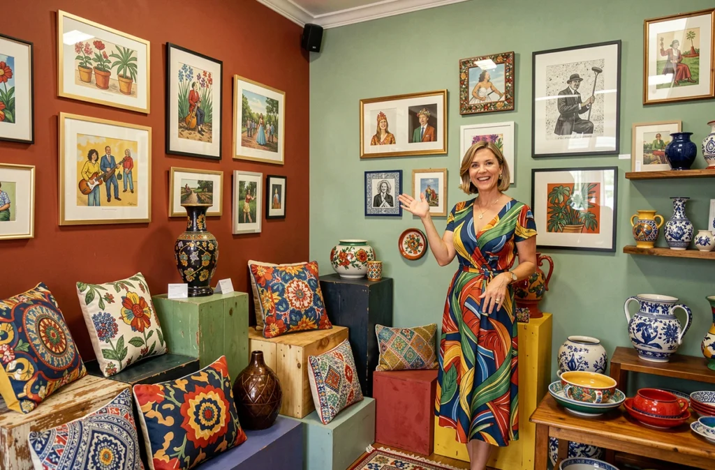 Boutique Karine Music Déco avec ambiance éclectique colorée et objets décoratifs originaux